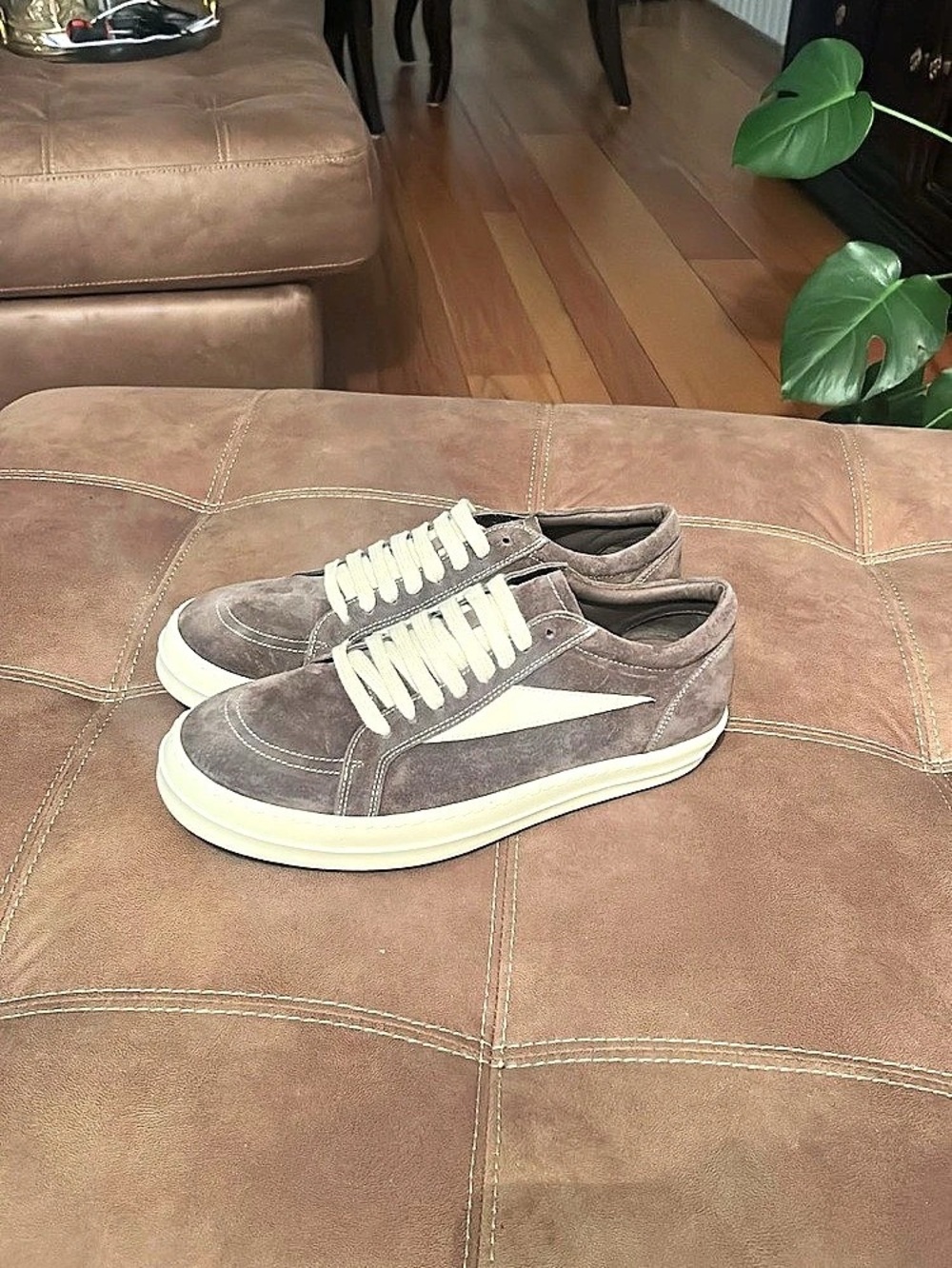 Rick Owens Suede Vintage Low Sneaks Brown & White Sneakers